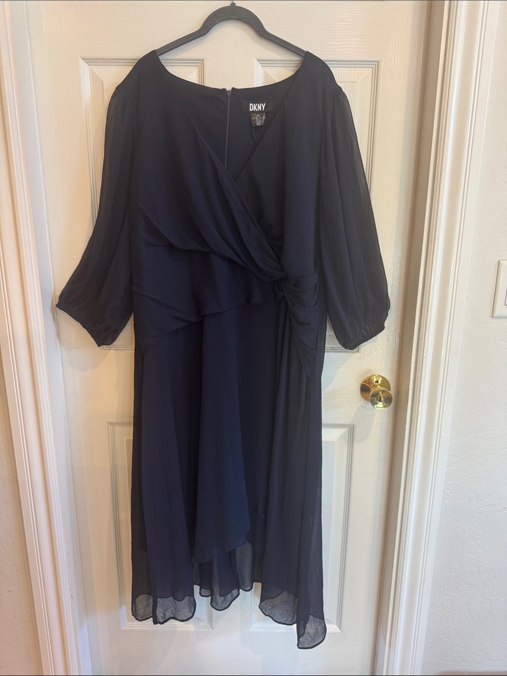 DKNY Navy Blue Midi Dress with Side Knot